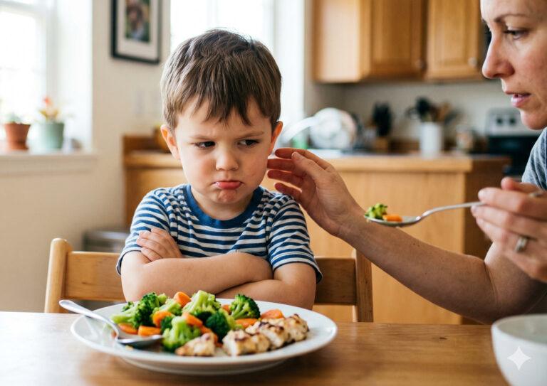 Niño no quiere comer verduras.