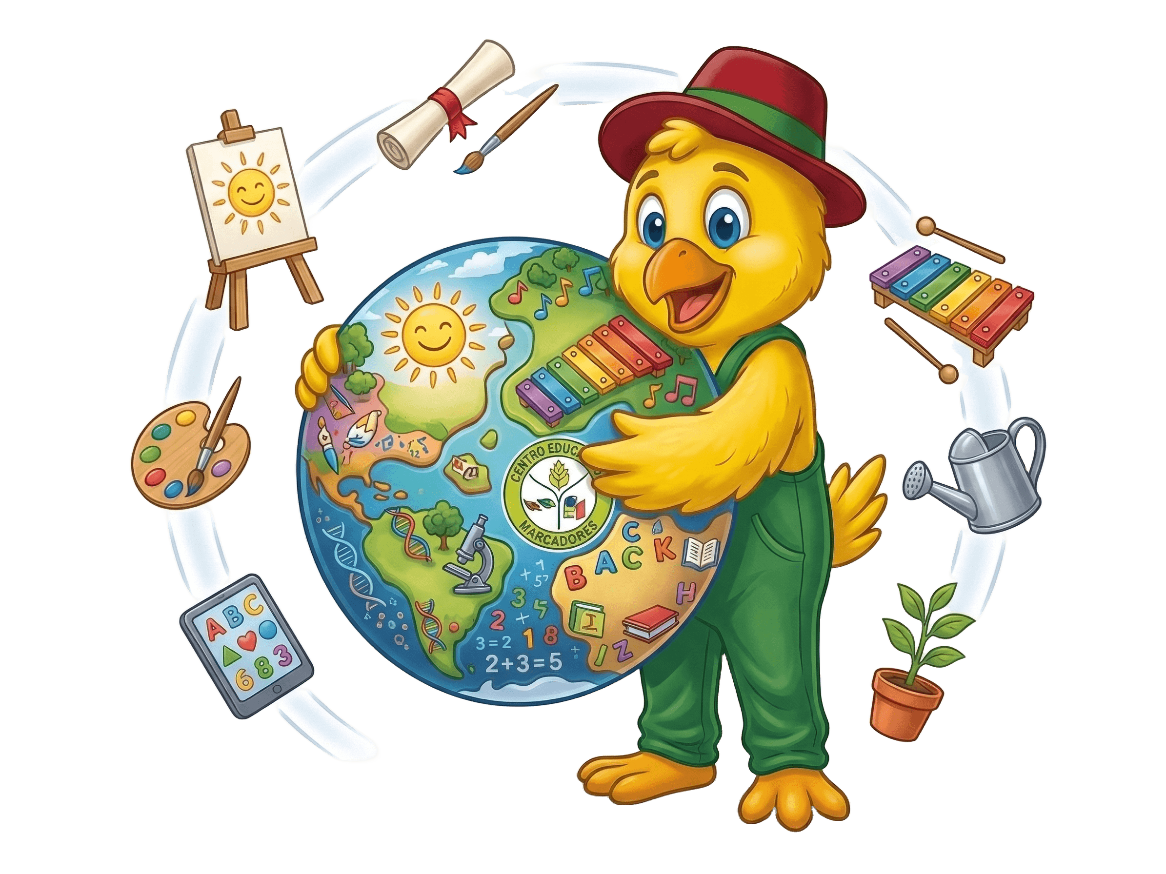 Pájaro feliz rodeado de educación